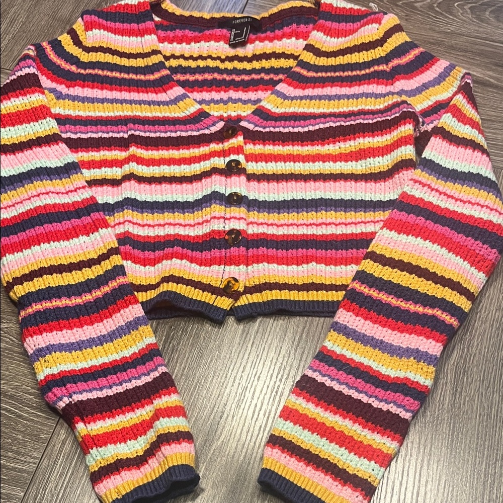 Forever 21 Colorful Striped Cropped Cardigan